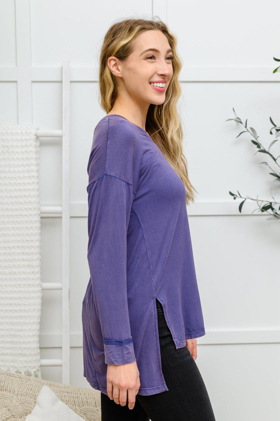 Long Sleeve Knit Top With Pocket In Denim Blue-Womens-Ave Shops-[option4]-[option5]-[option6]-[option7]-[option8]-Shop-Boutique-Clothing-for-Women-Online