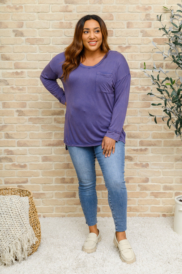 Long Sleeve Knit Top With Pocket In Denim Blue-Womens-Ave Shops-[option4]-[option5]-[option6]-[option7]-[option8]-Shop-Boutique-Clothing-for-Women-Online
