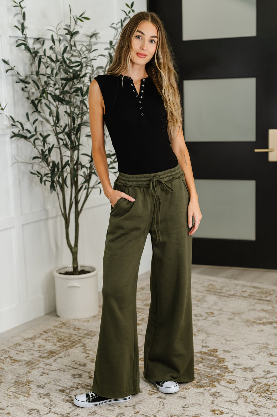 Lounge Line Wide Leg Sweats in Dark Olive-Womens-Ave Shops-[option4]-[option5]-[option6]-[option7]-[option8]-Shop-Boutique-Clothing-for-Women-Online