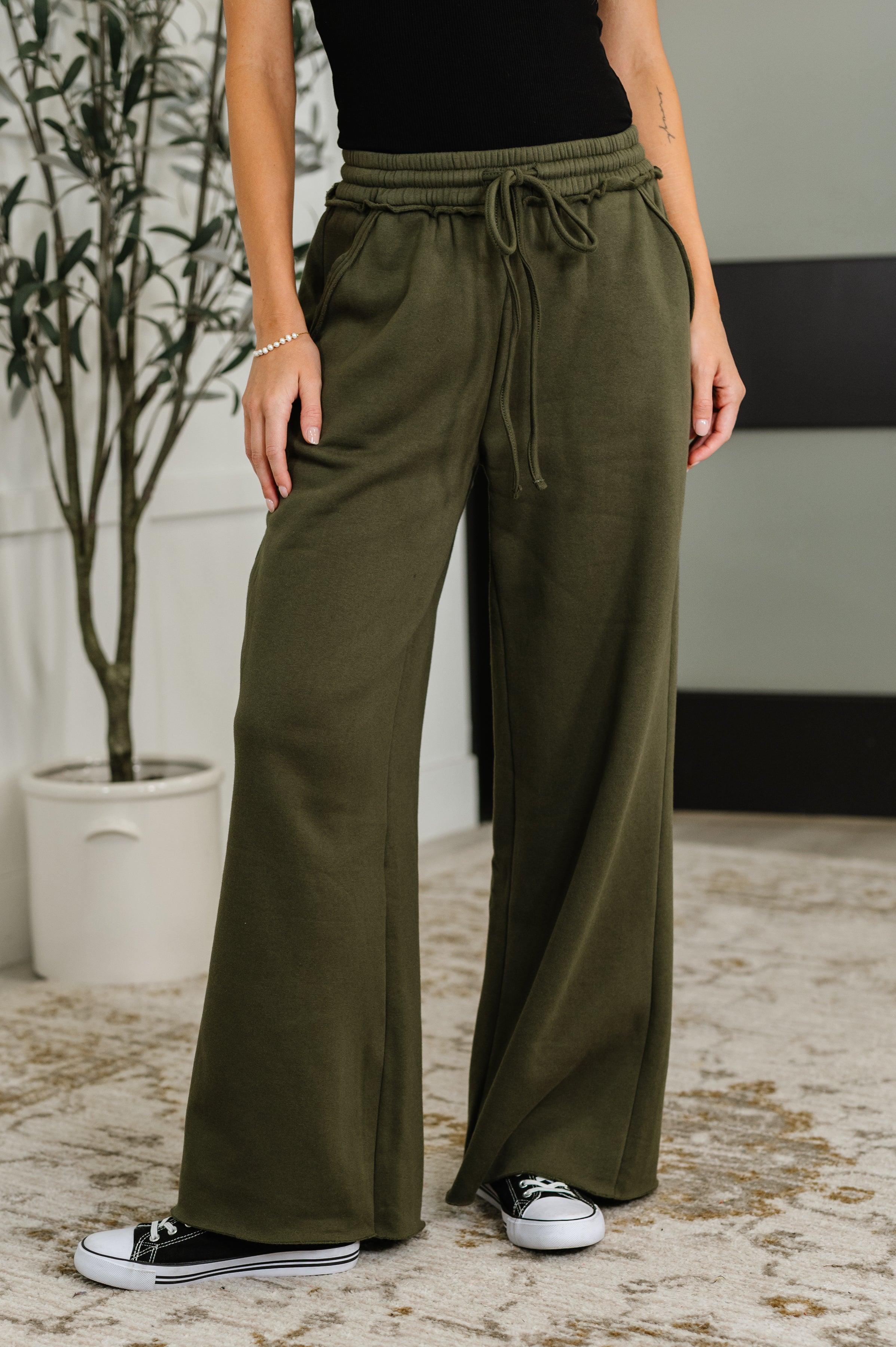 Lounge Line Wide Leg Sweats in Dark Olive-Womens-Ave Shops-[option4]-[option5]-[option6]-[option7]-[option8]-Shop-Boutique-Clothing-for-Women-Online