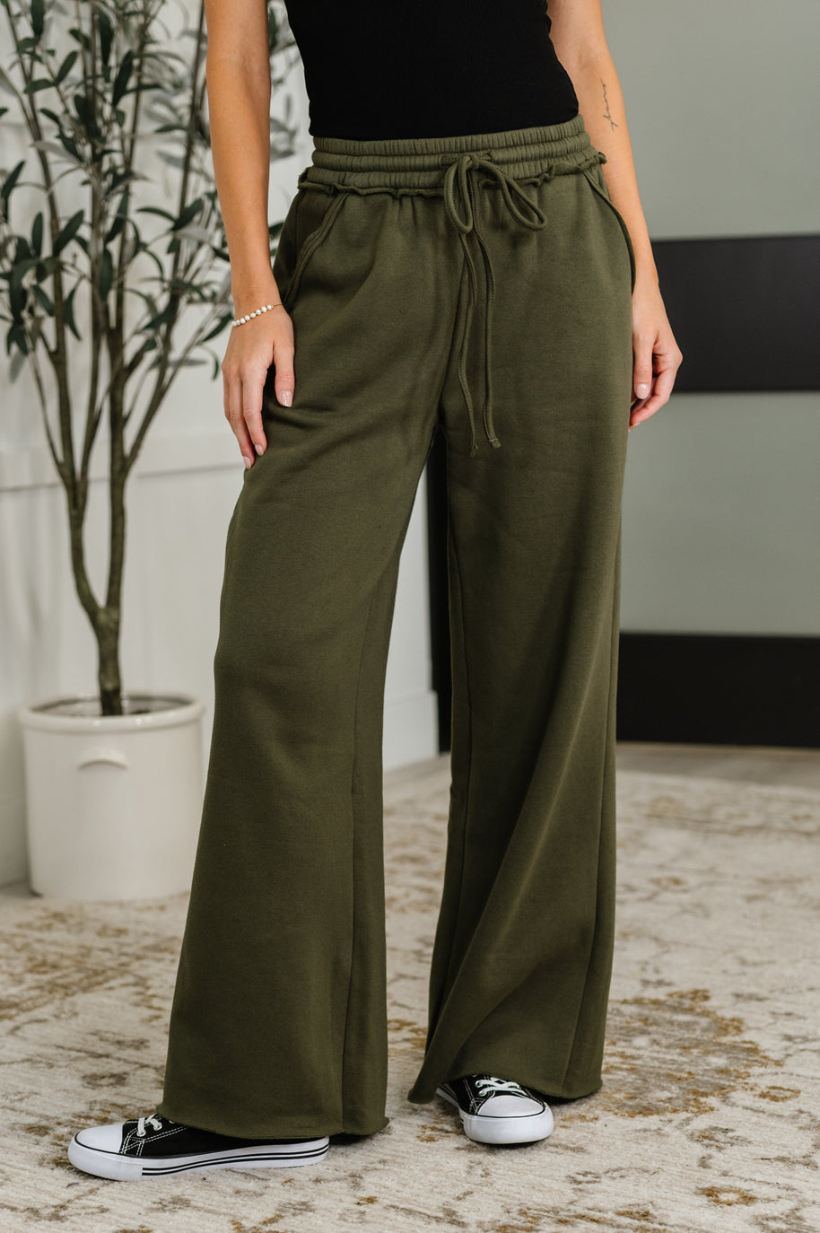 Lounge Line Wide Leg Sweats in Dark Olive-Womens-Ave Shops-[option4]-[option5]-[option6]-[option7]-[option8]-Shop-Boutique-Clothing-for-Women-Online