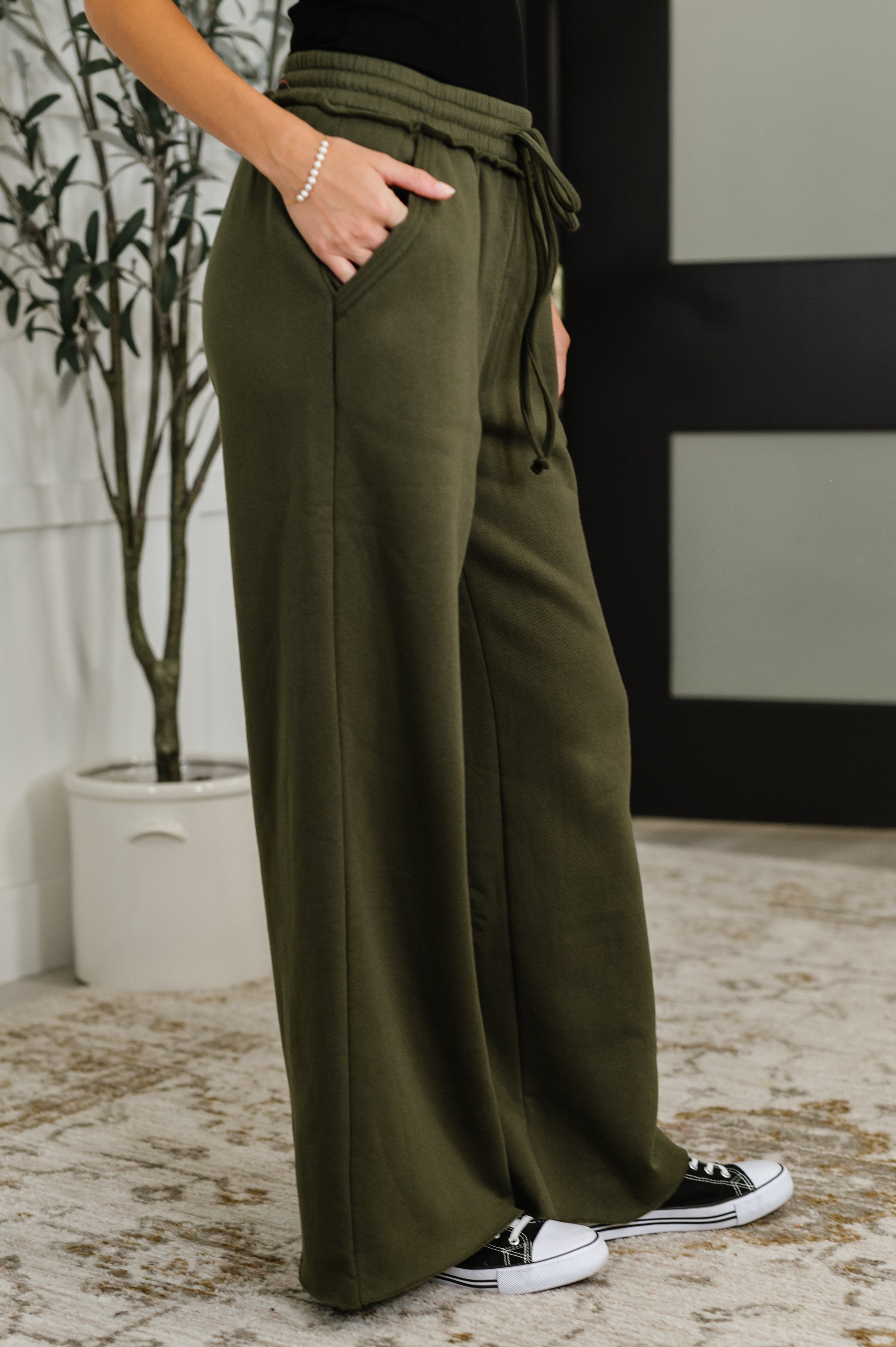 Lounge Line Wide Leg Sweats in Dark Olive-Womens-Ave Shops-[option4]-[option5]-[option6]-[option7]-[option8]-Shop-Boutique-Clothing-for-Women-Online