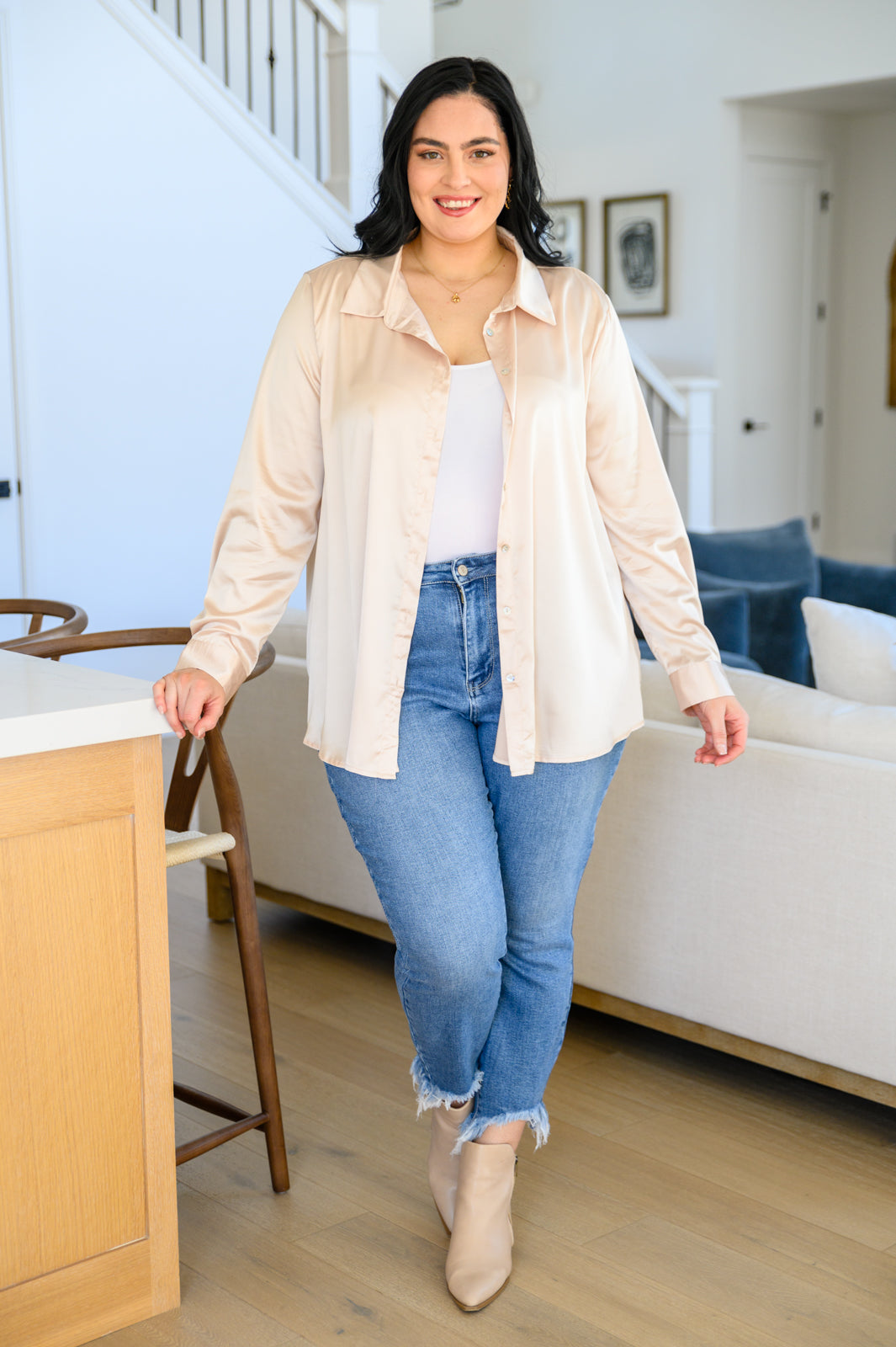 Loved For Years Satin Button Up In Beige-Womens-Ave Shops-[option4]-[option5]-[option6]-[option7]-[option8]-Shop-Boutique-Clothing-for-Women-Online
