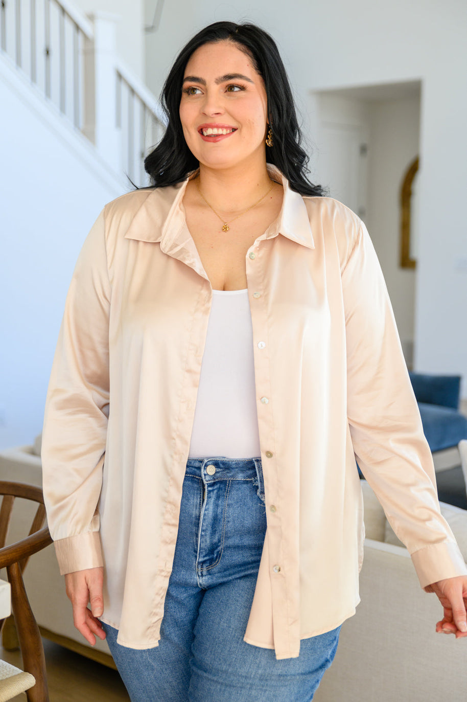 Loved For Years Satin Button Up In Beige-Womens-Ave Shops-[option4]-[option5]-[option6]-[option7]-[option8]-Shop-Boutique-Clothing-for-Women-Online