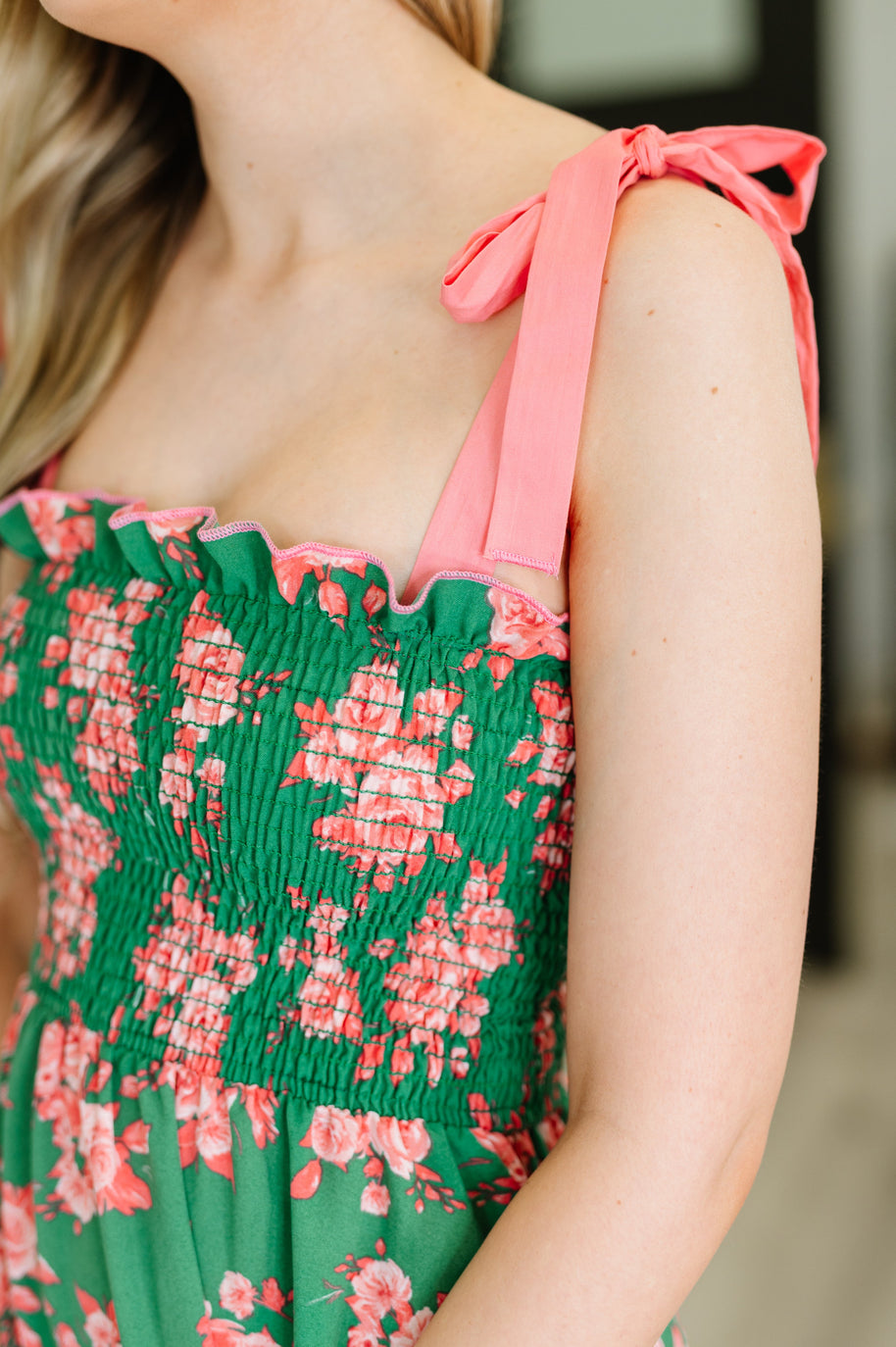 Low Effort, High Impact Tiered Dress in Green/Coral-Womens-Ave Shops-[option4]-[option5]-[option6]-[option7]-[option8]-Shop-Boutique-Clothing-for-Women-Online
