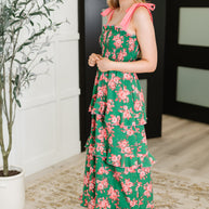 Low Effort, High Impact Tiered Dress in Green/Coral-Womens-Ave Shops-[option4]-[option5]-[option6]-[option7]-[option8]-Shop-Boutique-Clothing-for-Women-Online