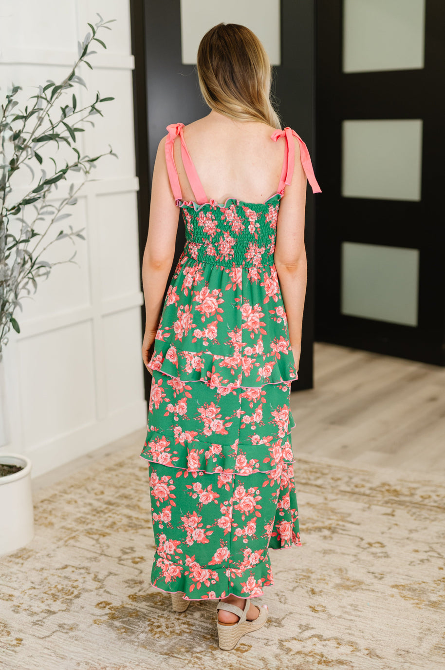 Low Effort, High Impact Tiered Dress in Green/Coral-Womens-Ave Shops-[option4]-[option5]-[option6]-[option7]-[option8]-Shop-Boutique-Clothing-for-Women-Online