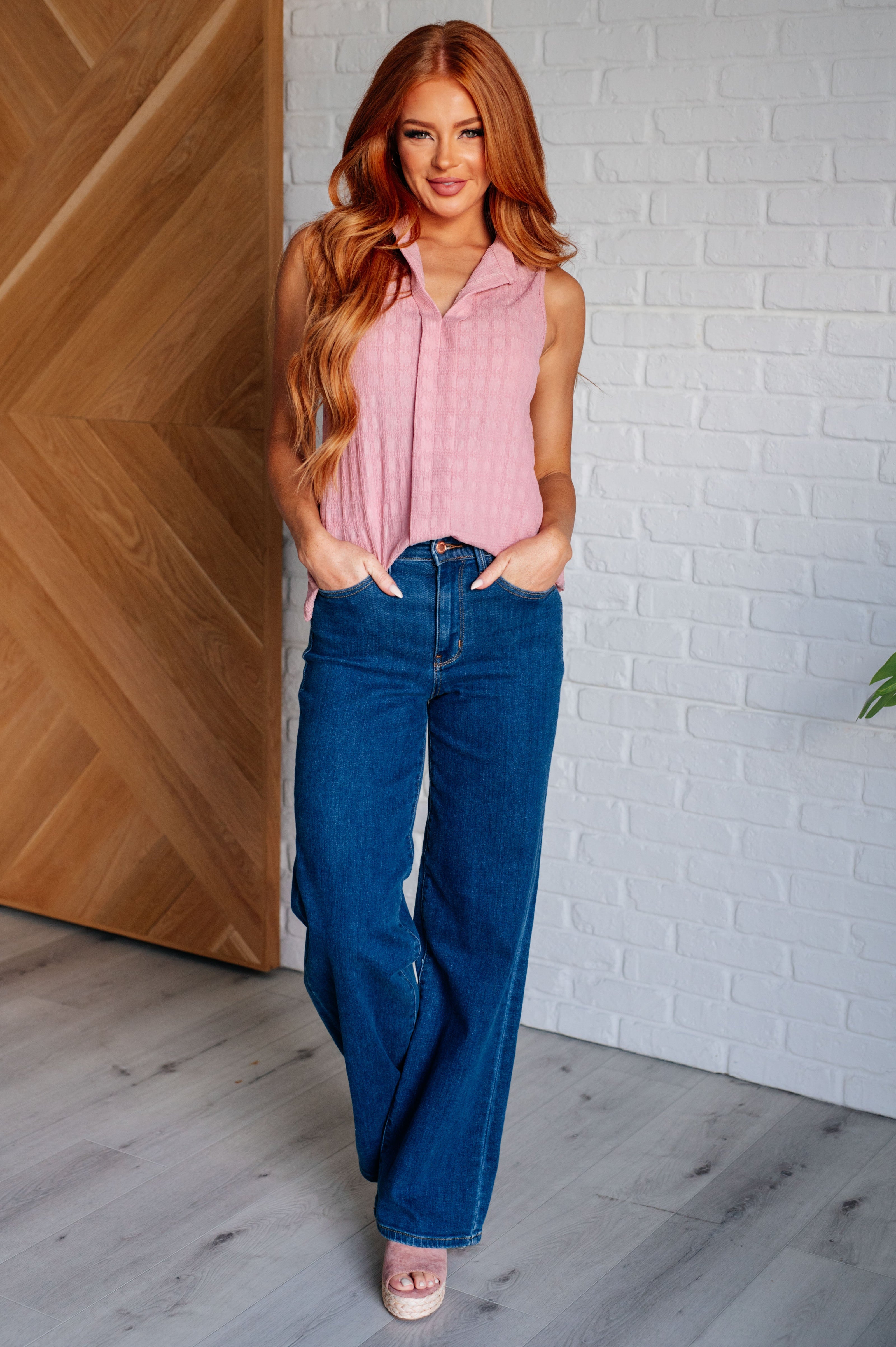 Matter of Fact Pleat Front Sleeveless Blouse in Pink-Blouses-Ave Shops-[option4]-[option5]-[option6]-[option7]-[option8]-Shop-Boutique-Clothing-for-Women-Online