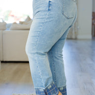 Judy Blue Miranda High Rise Plaid Cuff Vintage Straight Jeans-Denim-Ave Shops-[option4]-[option5]-[option6]-[option7]-[option8]-Shop-Boutique-Clothing-for-Women-Online
