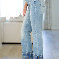 Judy Blue Miranda High Rise Plaid Cuff Vintage Straight Jeans-Denim-Ave Shops-[option4]-[option5]-[option6]-[option7]-[option8]-Shop-Boutique-Clothing-for-Women-Online
