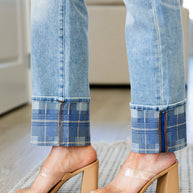 Judy Blue Miranda High Rise Plaid Cuff Vintage Straight Jeans-Denim-Ave Shops-[option4]-[option5]-[option6]-[option7]-[option8]-Shop-Boutique-Clothing-for-Women-Online