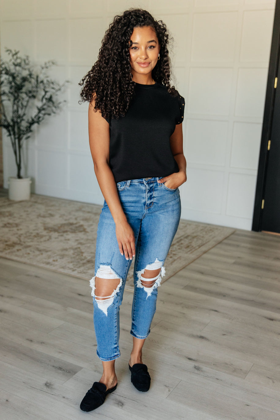 My Domain Studded Cap Sleeve Top-Tops-Ave Shops-[option4]-[option5]-[option6]-[option7]-[option8]-Shop-Boutique-Clothing-for-Women-Online