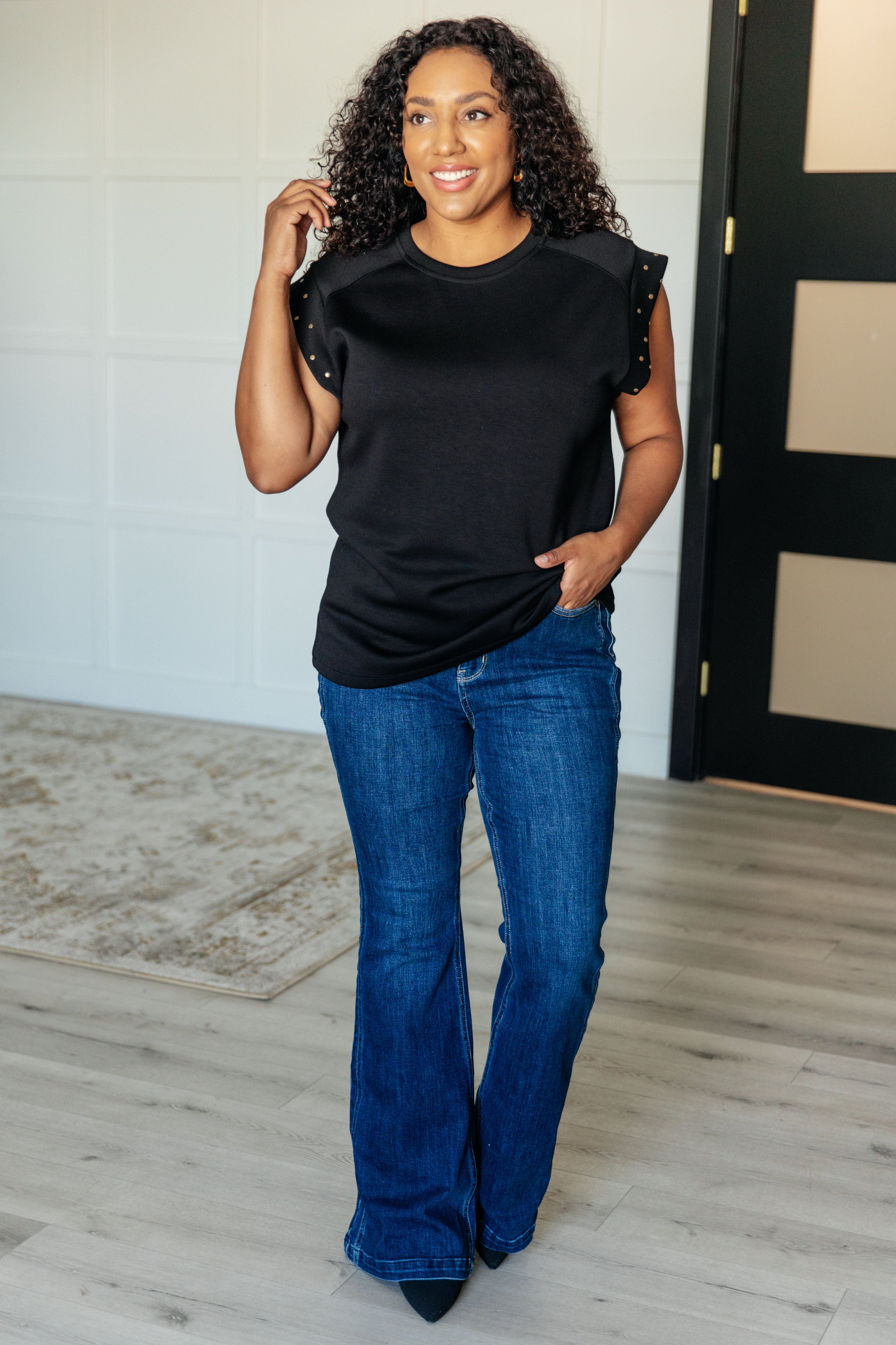 My Domain Studded Cap Sleeve Top-Tops-Ave Shops-[option4]-[option5]-[option6]-[option7]-[option8]-Shop-Boutique-Clothing-for-Women-Online