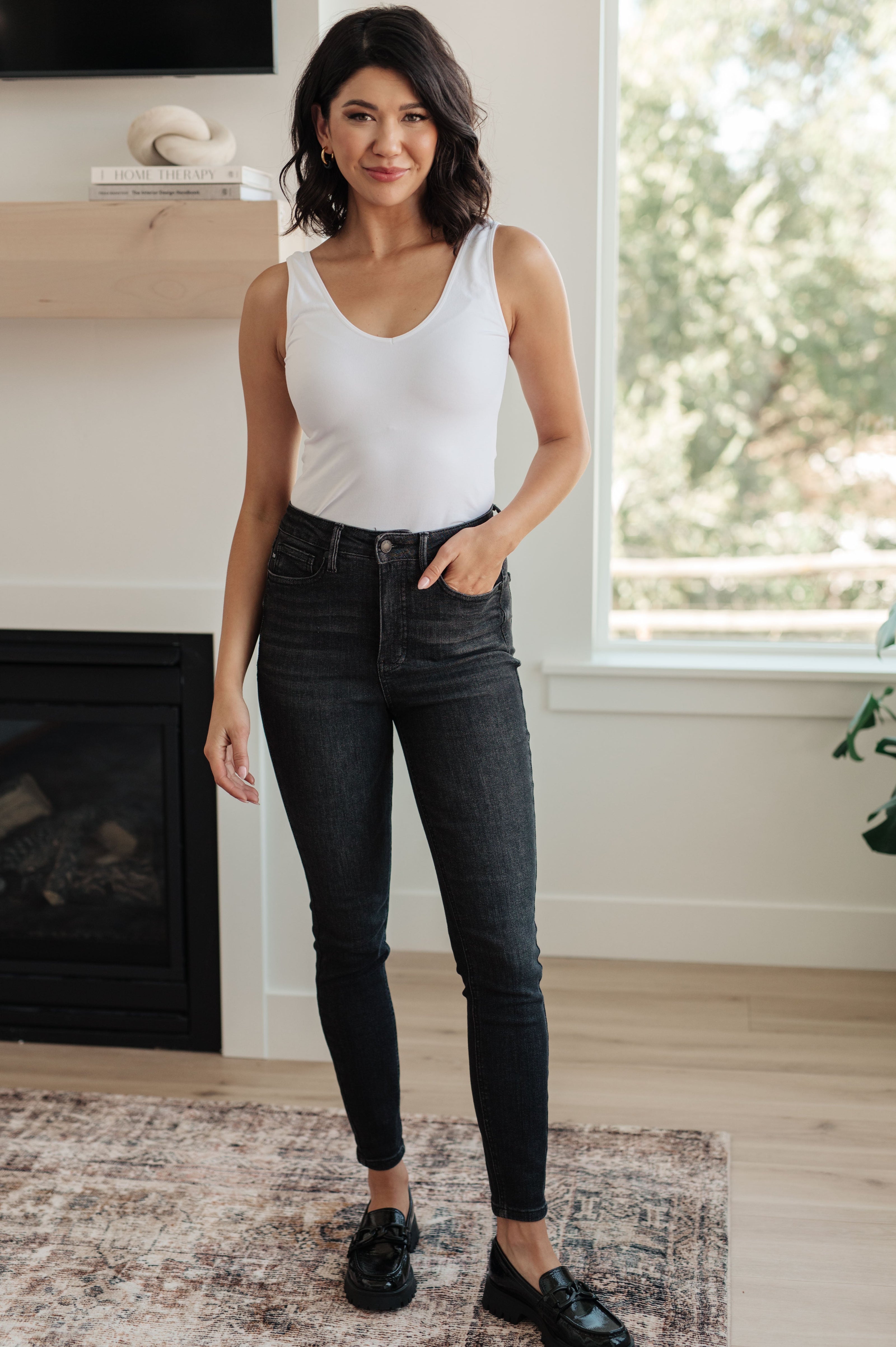Judy Blue Octavia High Rise Control Top Skinny Jeans in Washed Black-Denim-Ave Shops-[option4]-[option5]-[option6]-[option7]-[option8]-Shop-Boutique-Clothing-for-Women-Online