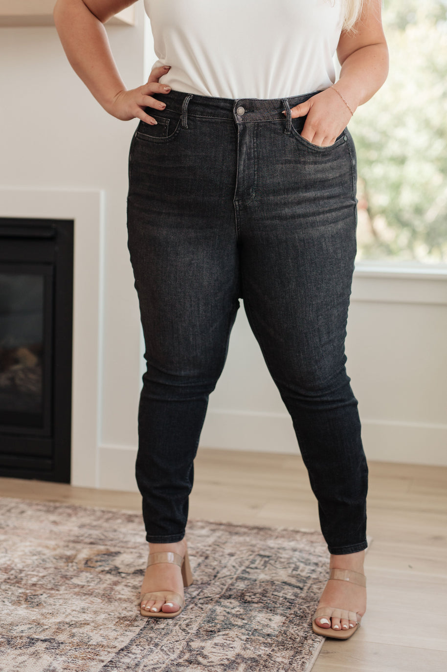 Judy Blue Octavia High Rise Control Top Skinny Jeans in Washed Black-Denim-Ave Shops-[option4]-[option5]-[option6]-[option7]-[option8]-Shop-Boutique-Clothing-for-Women-Online