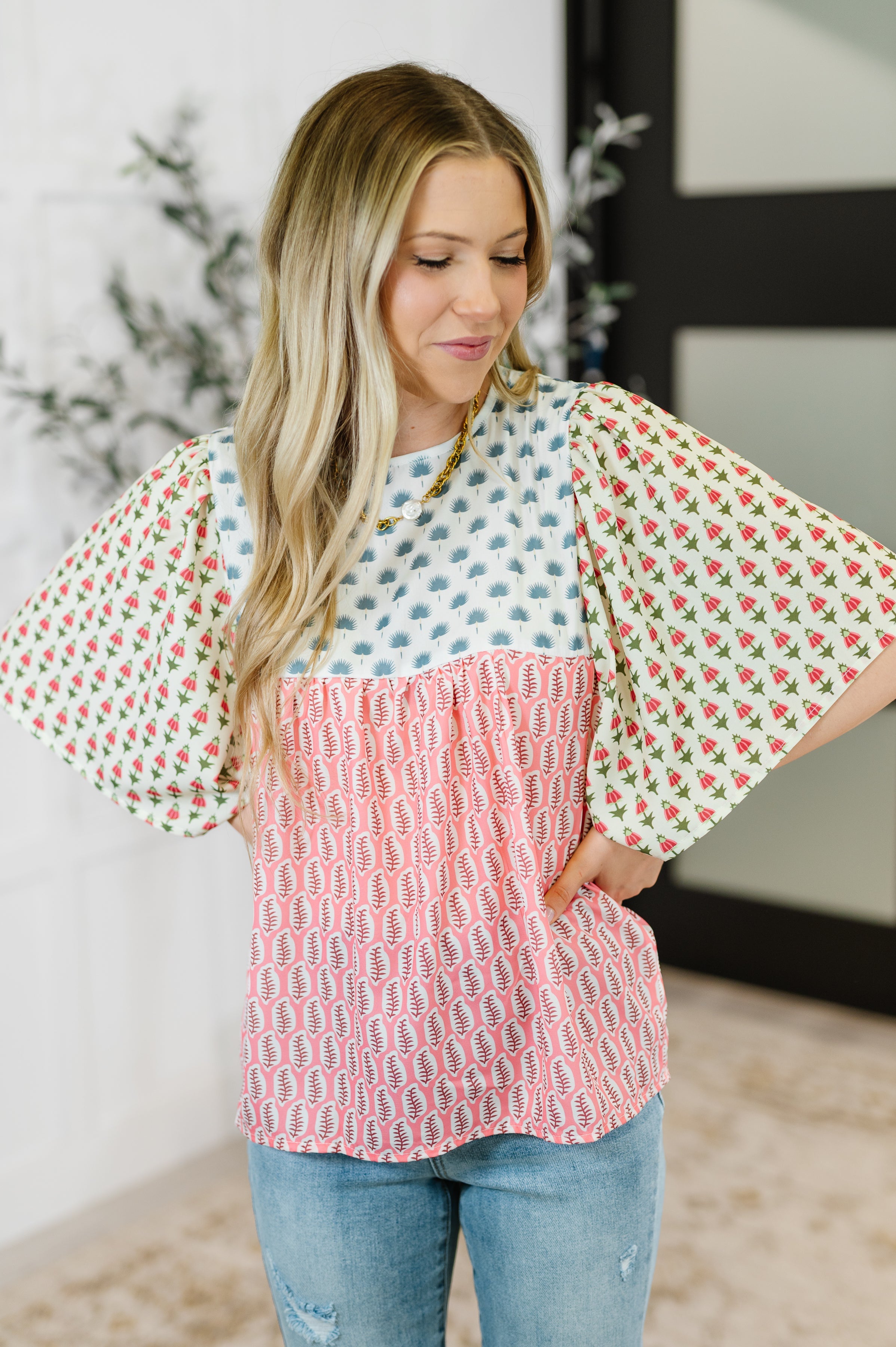 Outside Advantage Mixed Print Boho Blouse-Womens-Ave Shops-[option4]-[option5]-[option6]-[option7]-[option8]-Shop-Boutique-Clothing-for-Women-Online