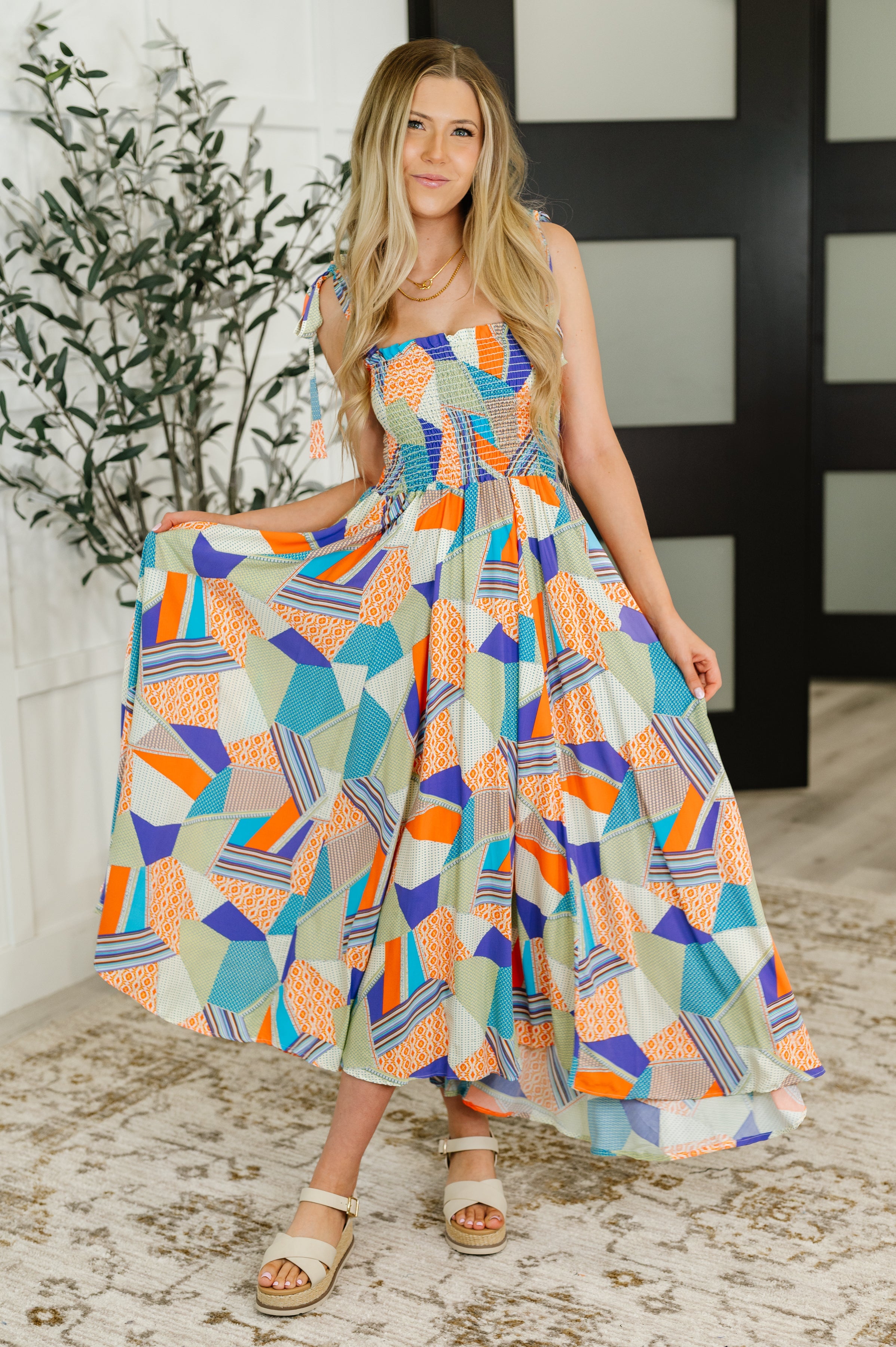 Paint Me Pretty Square Neck Dress in Lime, Blue and Tangerine-Womens-Ave Shops-[option4]-[option5]-[option6]-[option7]-[option8]-Shop-Boutique-Clothing-for-Women-Online
