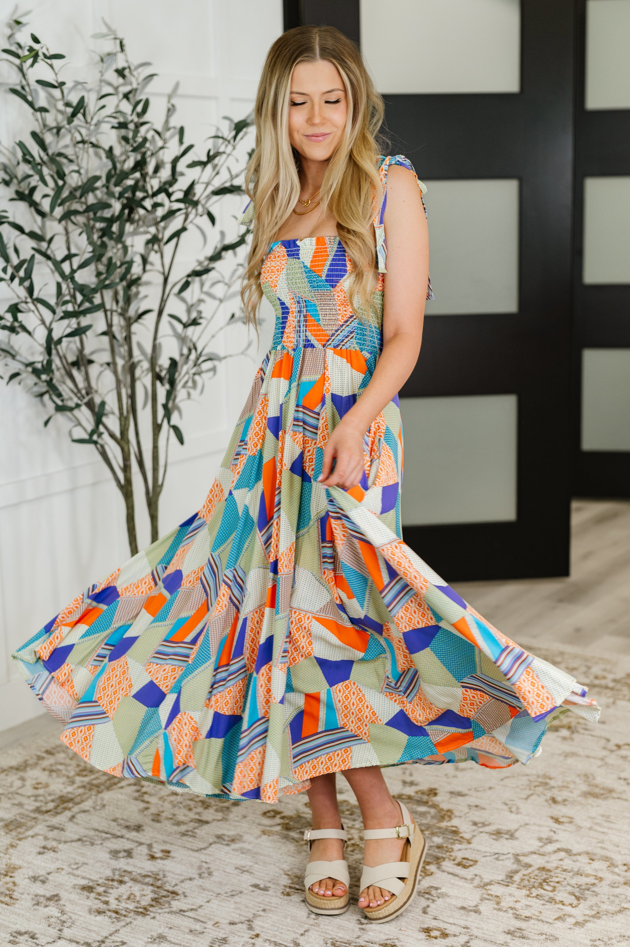 Paint Me Pretty Square Neck Dress in Lime, Blue and Tangerine-Womens-Ave Shops-[option4]-[option5]-[option6]-[option7]-[option8]-Shop-Boutique-Clothing-for-Women-Online