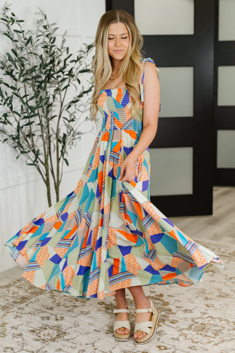 Paint Me Pretty Square Neck Dress in Lime, Blue and Tangerine-Womens-Ave Shops-[option4]-[option5]-[option6]-[option7]-[option8]-Shop-Boutique-Clothing-for-Women-Online