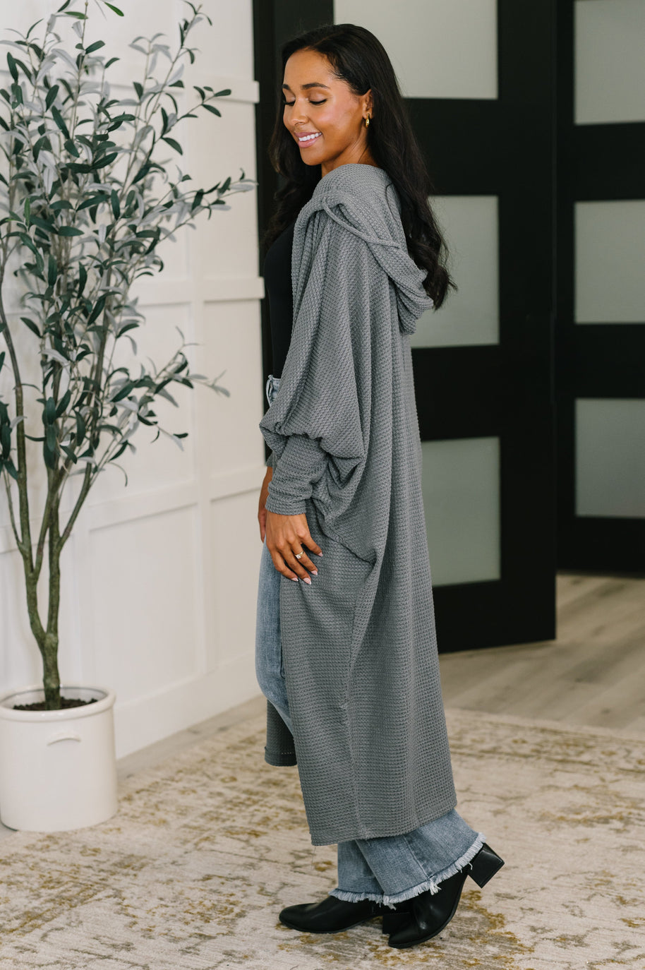Pamper Travel Hooded Cardigan in Charcoal-Womens-Ave Shops-[option4]-[option5]-[option6]-[option7]-[option8]-Shop-Boutique-Clothing-for-Women-Online