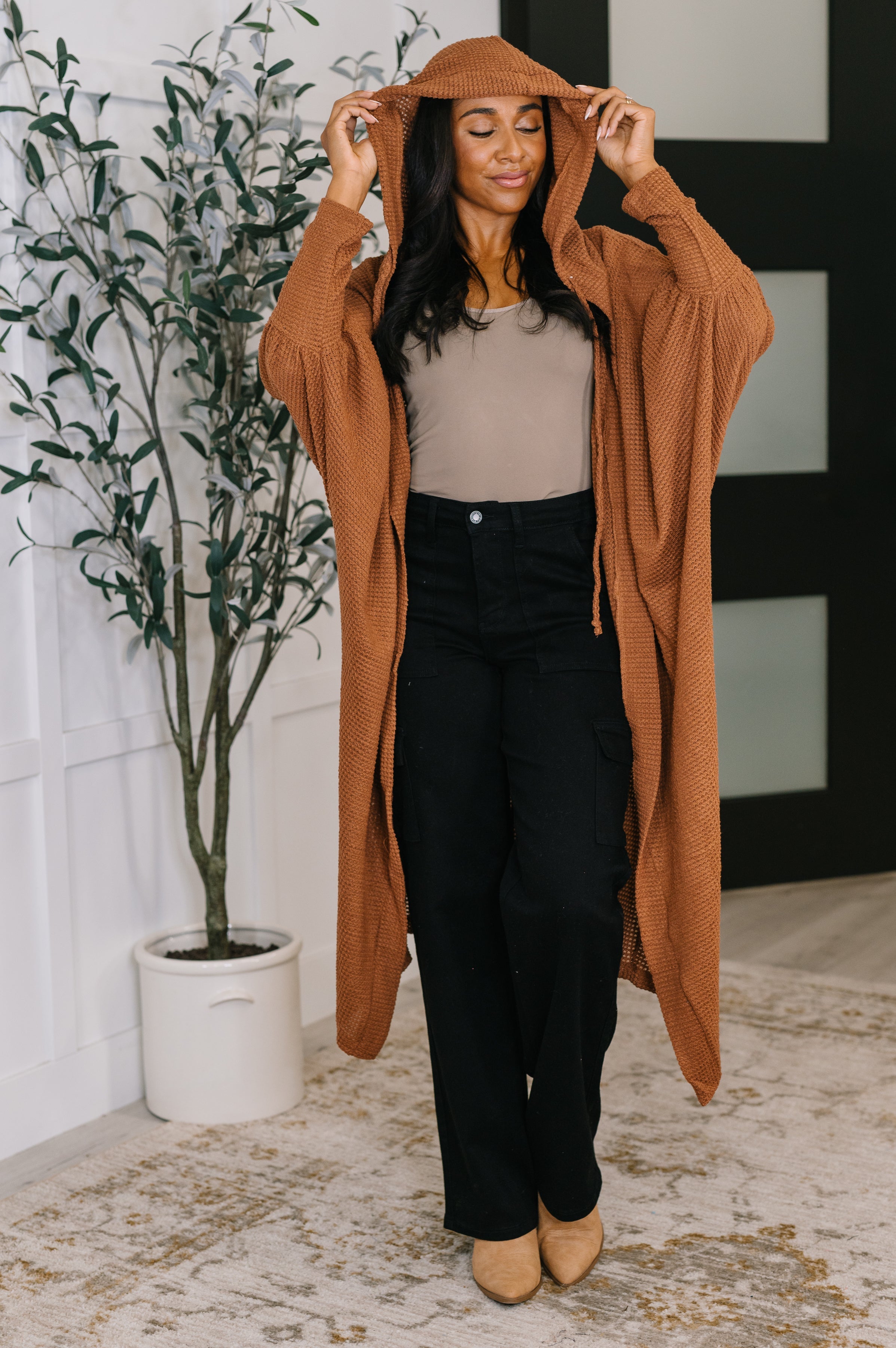 Pamper Travel Hooded Cardigan in Chestnut-Womens-Ave Shops-[option4]-[option5]-[option6]-[option7]-[option8]-Shop-Boutique-Clothing-for-Women-Online