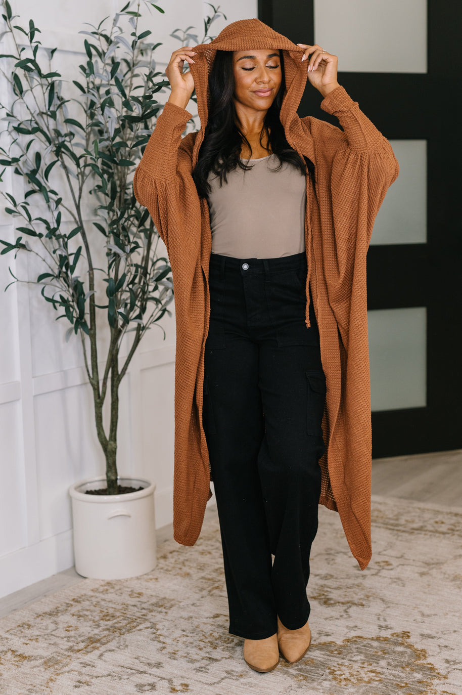 Pamper Travel Hooded Cardigan in Chestnut-Womens-Ave Shops-[option4]-[option5]-[option6]-[option7]-[option8]-Shop-Boutique-Clothing-for-Women-Online