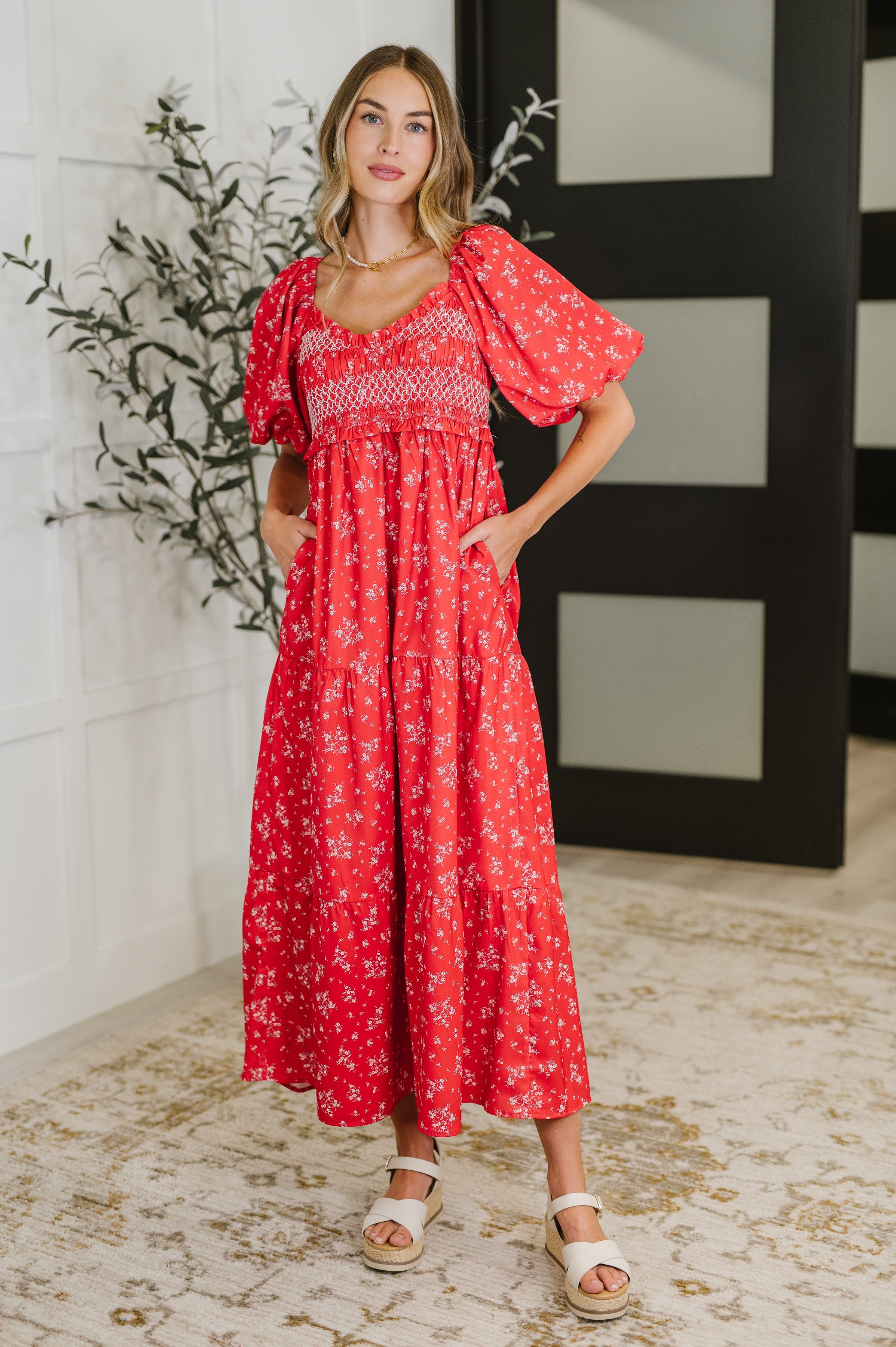 Petals & Promises V-Neck Dress in Red Multi-Womens-Ave Shops-[option4]-[option5]-[option6]-[option7]-[option8]-Shop-Boutique-Clothing-for-Women-Online