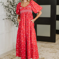 Petals & Promises V-Neck Dress in Red Multi-Womens-Ave Shops-[option4]-[option5]-[option6]-[option7]-[option8]-Shop-Boutique-Clothing-for-Women-Online