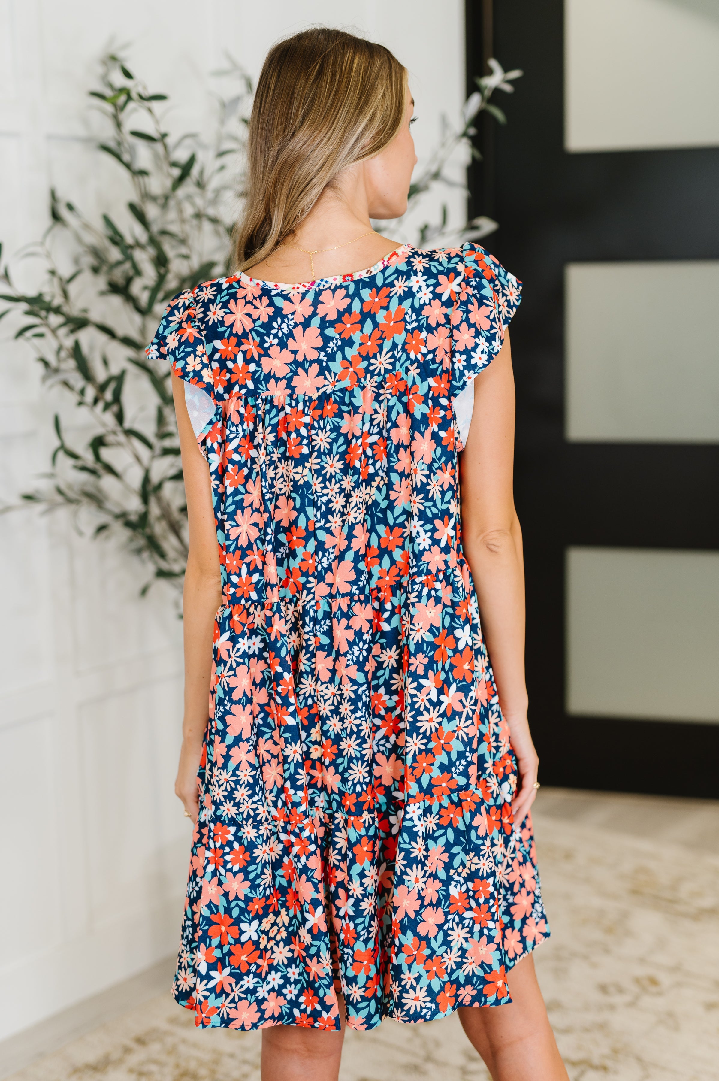 Petal to the Metal Flutter Sleeve Dress in Navy/Coral-Womens-Ave Shops-[option4]-[option5]-[option6]-[option7]-[option8]-Shop-Boutique-Clothing-for-Women-Online