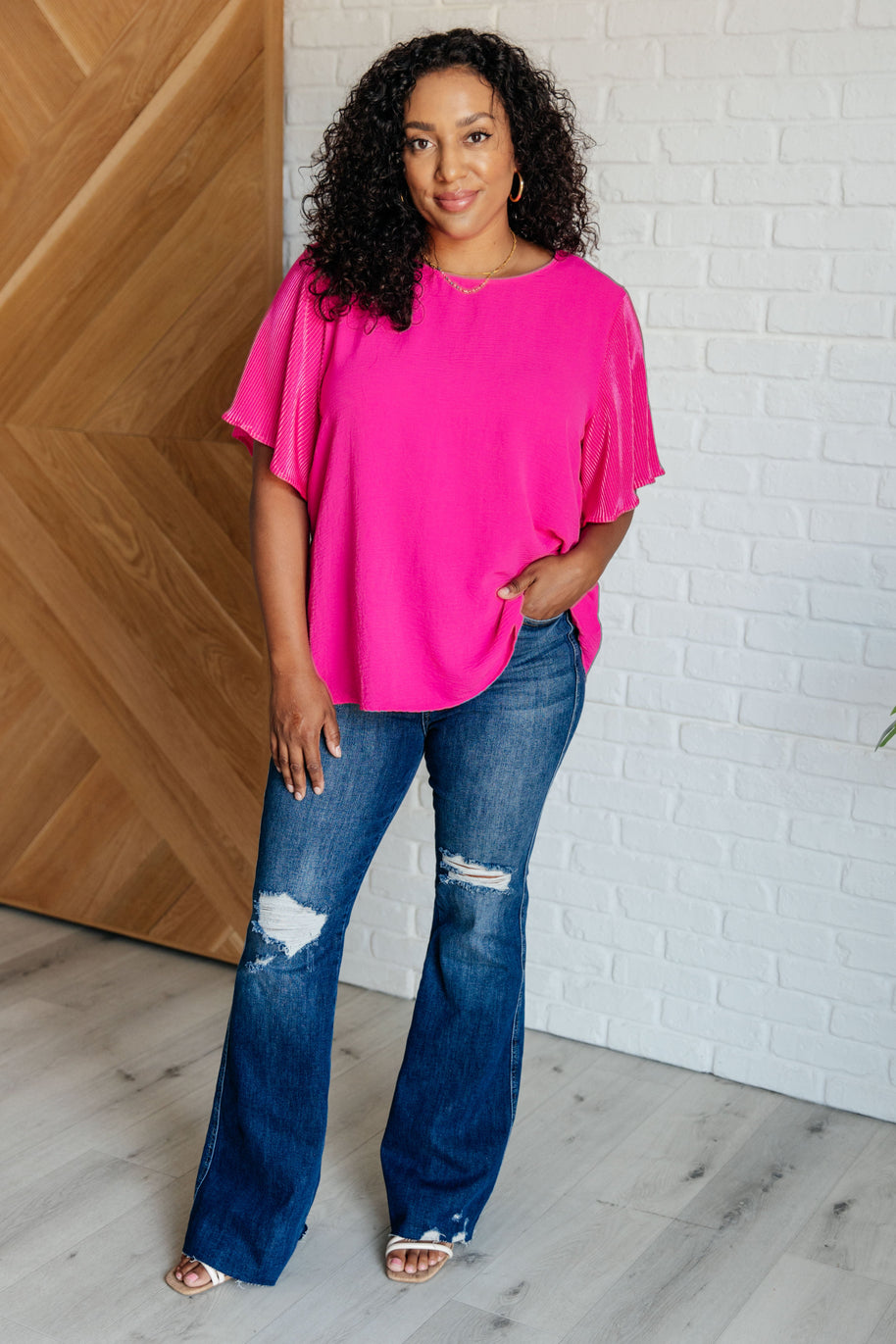 Pink and Perfect Ruffle Sleeve Top-Tops-Ave Shops-[option4]-[option5]-[option6]-[option7]-[option8]-Shop-Boutique-Clothing-for-Women-Online