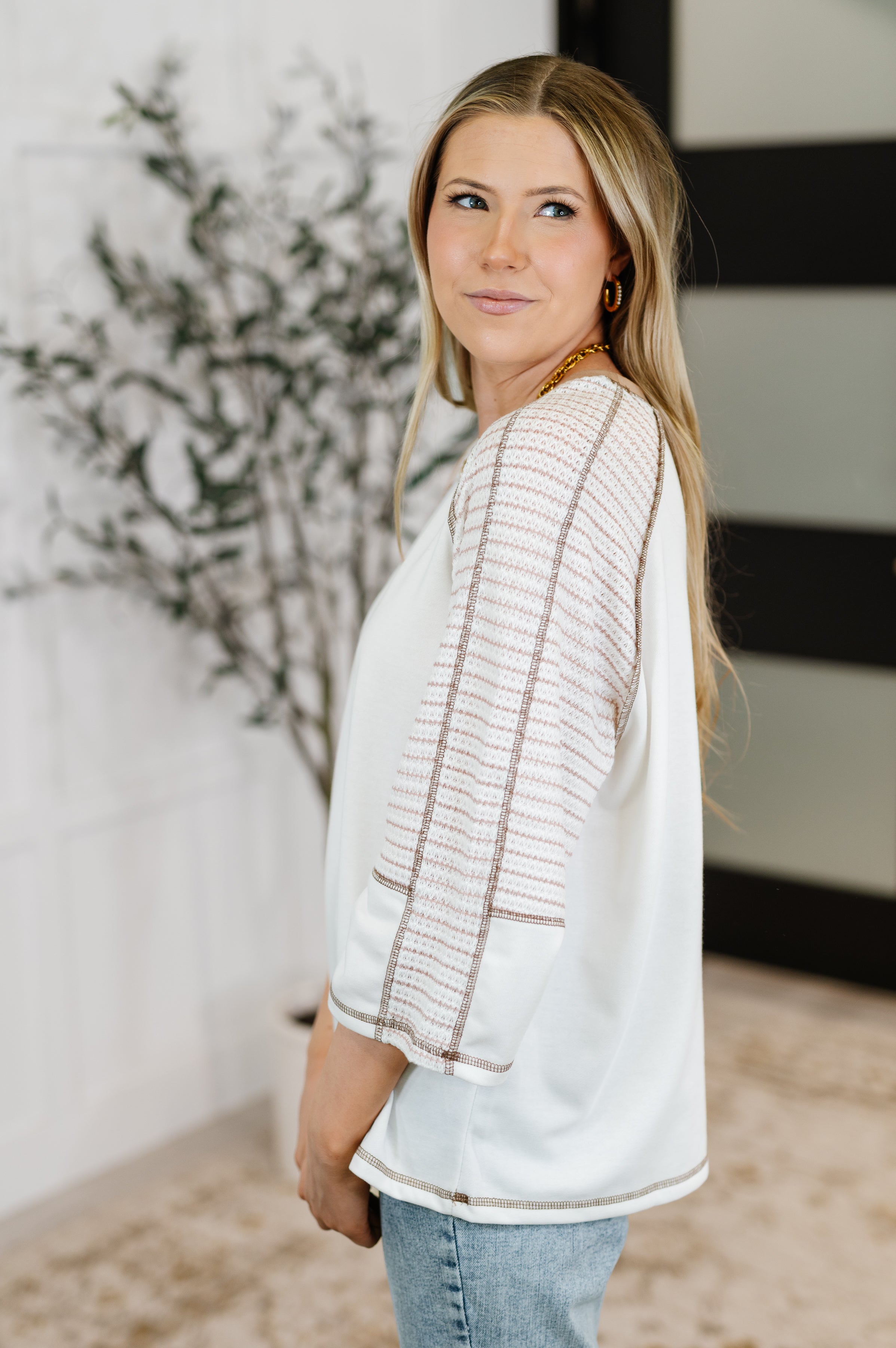 Preoccupied Striped Sleeve Top in Tan-Womens-Ave Shops-[option4]-[option5]-[option6]-[option7]-[option8]-Shop-Boutique-Clothing-for-Women-Online