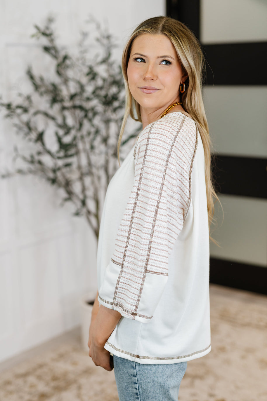 Preoccupied Striped Sleeve Top in Tan-Womens-Ave Shops-[option4]-[option5]-[option6]-[option7]-[option8]-Shop-Boutique-Clothing-for-Women-Online