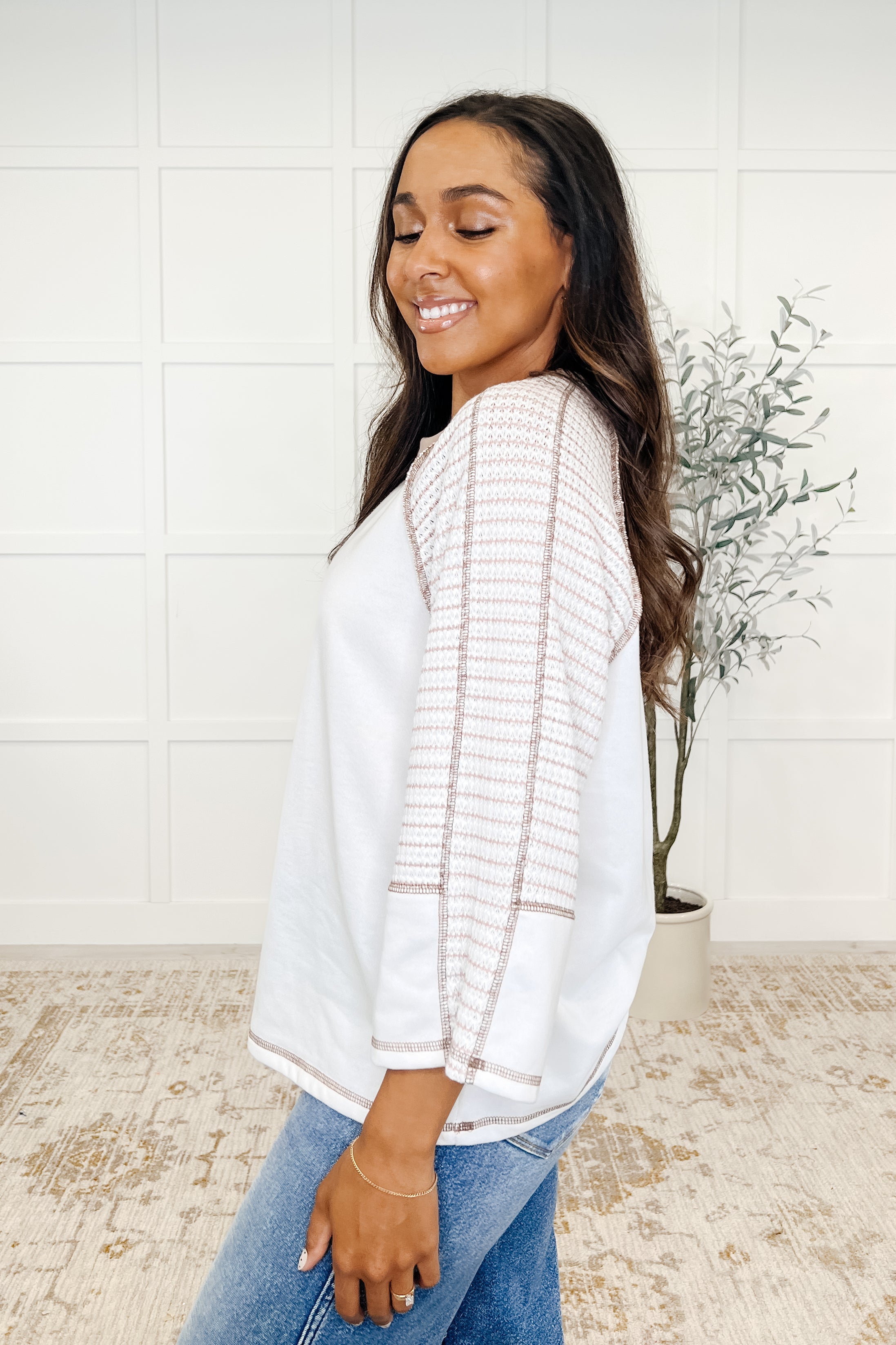 Preoccupied Striped Sleeve Top in Tan-Womens-Ave Shops-[option4]-[option5]-[option6]-[option7]-[option8]-Shop-Boutique-Clothing-for-Women-Online