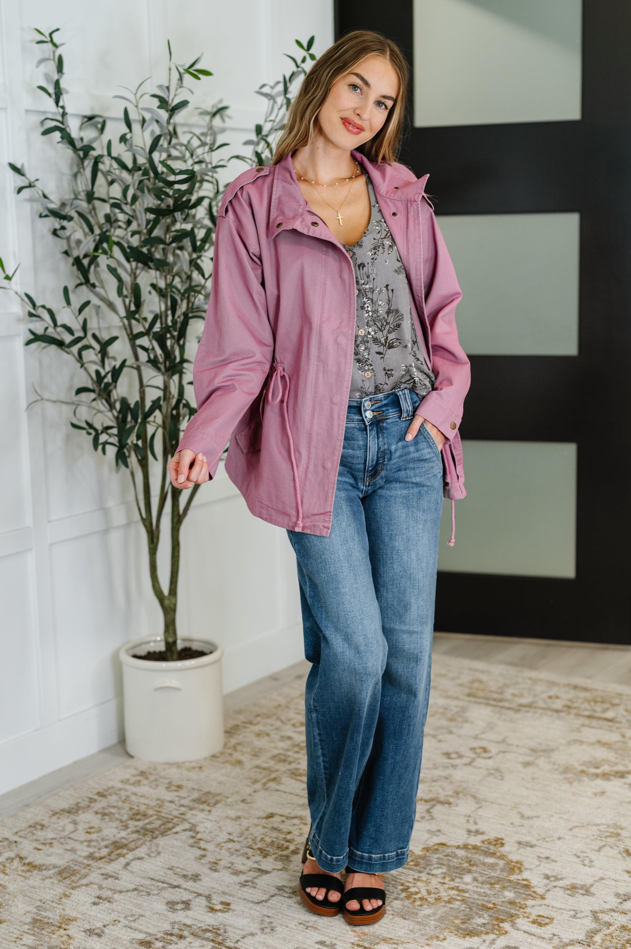 Puddle Jumper Full Front Zip Up Jacket in Mauve-Womens-Ave Shops-[option4]-[option5]-[option6]-[option7]-[option8]-Shop-Boutique-Clothing-for-Women-Online
