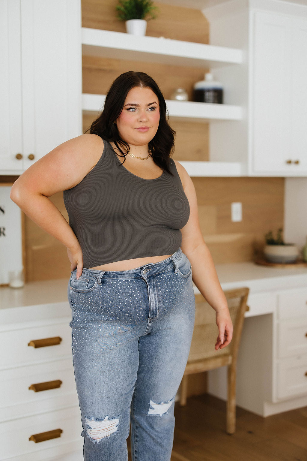Relevant Ribbed Seamless Reversible Tank in Charcoal-Tops-Ave Shops-[option4]-[option5]-[option6]-[option7]-[option8]-Shop-Boutique-Clothing-for-Women-Online