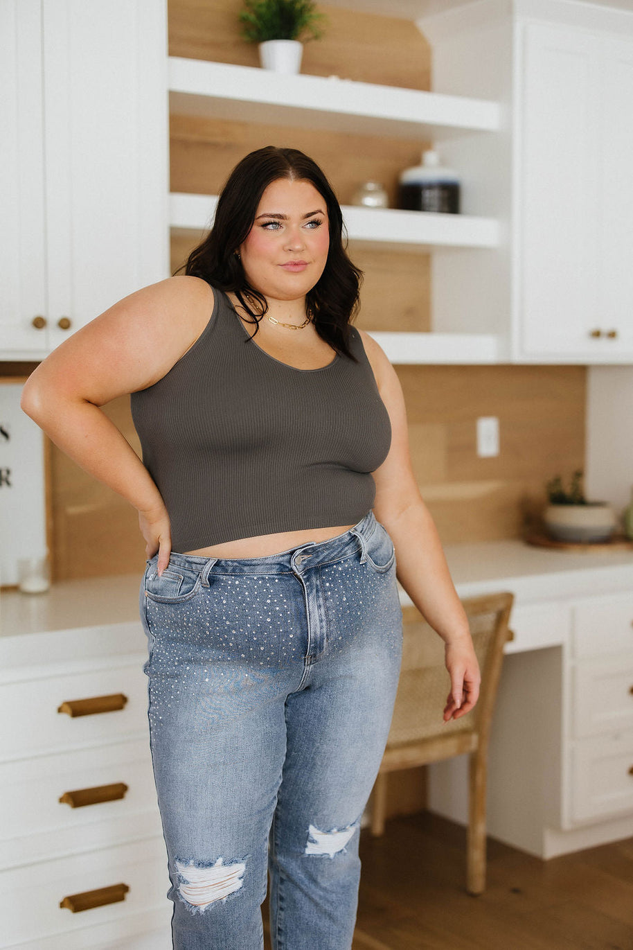 Relevant Ribbed Seamless Reversible Tank in Charcoal-Tops-Ave Shops-[option4]-[option5]-[option6]-[option7]-[option8]-Shop-Boutique-Clothing-for-Women-Online