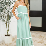 Ripple Effect Spaghetti Strap Dress in Sage-Womens-Ave Shops-[option4]-[option5]-[option6]-[option7]-[option8]-Shop-Boutique-Clothing-for-Women-Online