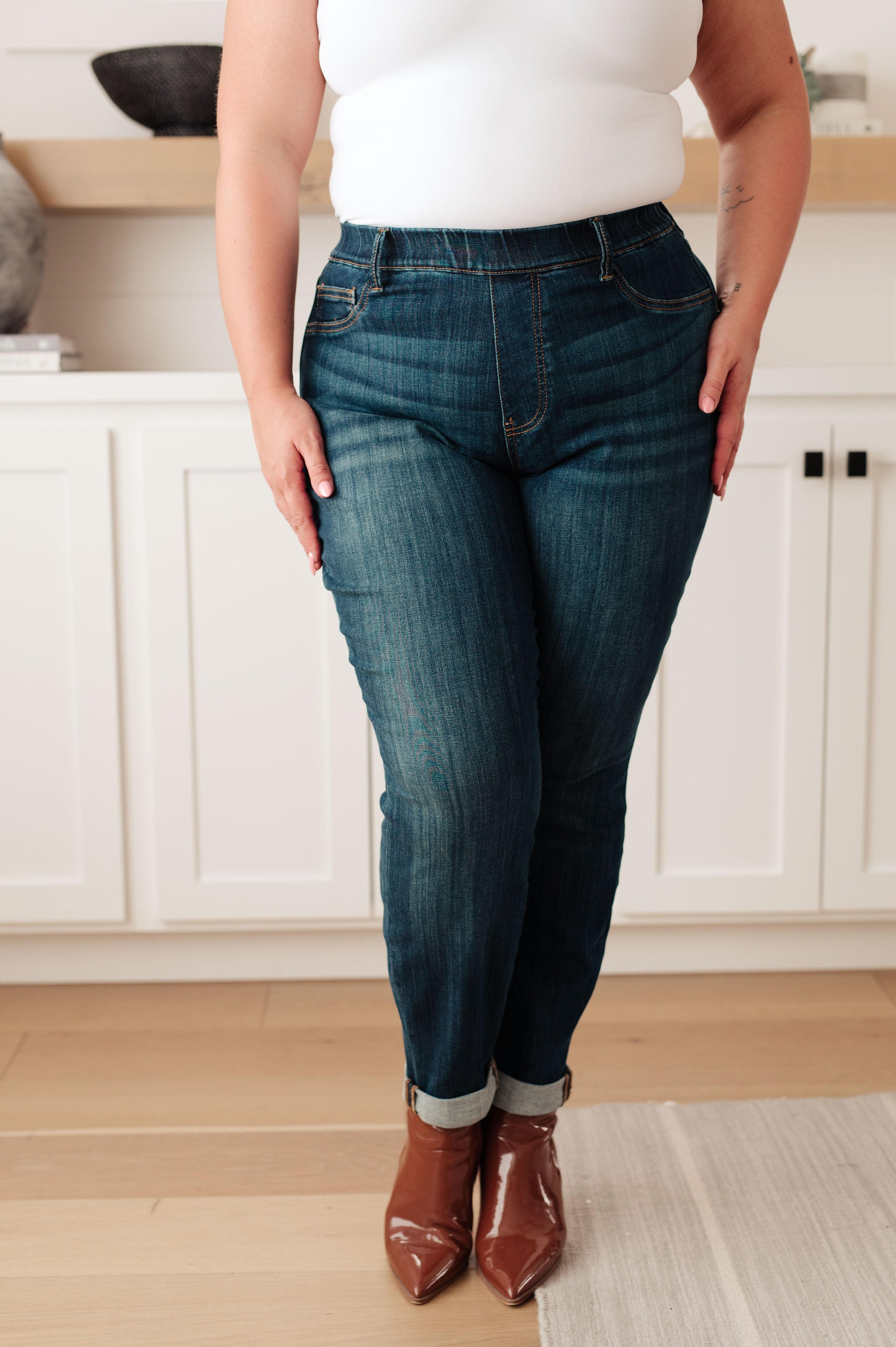 Judy Blue Rowena High Rise Pull On Double Cuff Slim Jeans-Denim-Ave Shops-[option4]-[option5]-[option6]-[option7]-[option8]-Shop-Boutique-Clothing-for-Women-Online