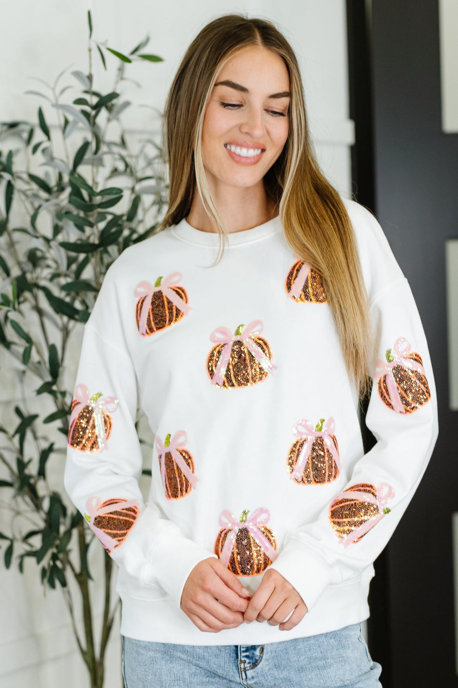 PREORDER: Sequin Pumpkin Bow Pullover-Womens-Ave Shops-[option4]-[option5]-[option6]-[option7]-[option8]-Shop-Boutique-Clothing-for-Women-Online
