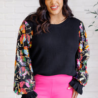She is the Party Floral Sequins Mesh Sleeve Top-Tops-Ave Shops-[option4]-[option5]-[option6]-[option7]-[option8]-Shop-Boutique-Clothing-for-Women-Online