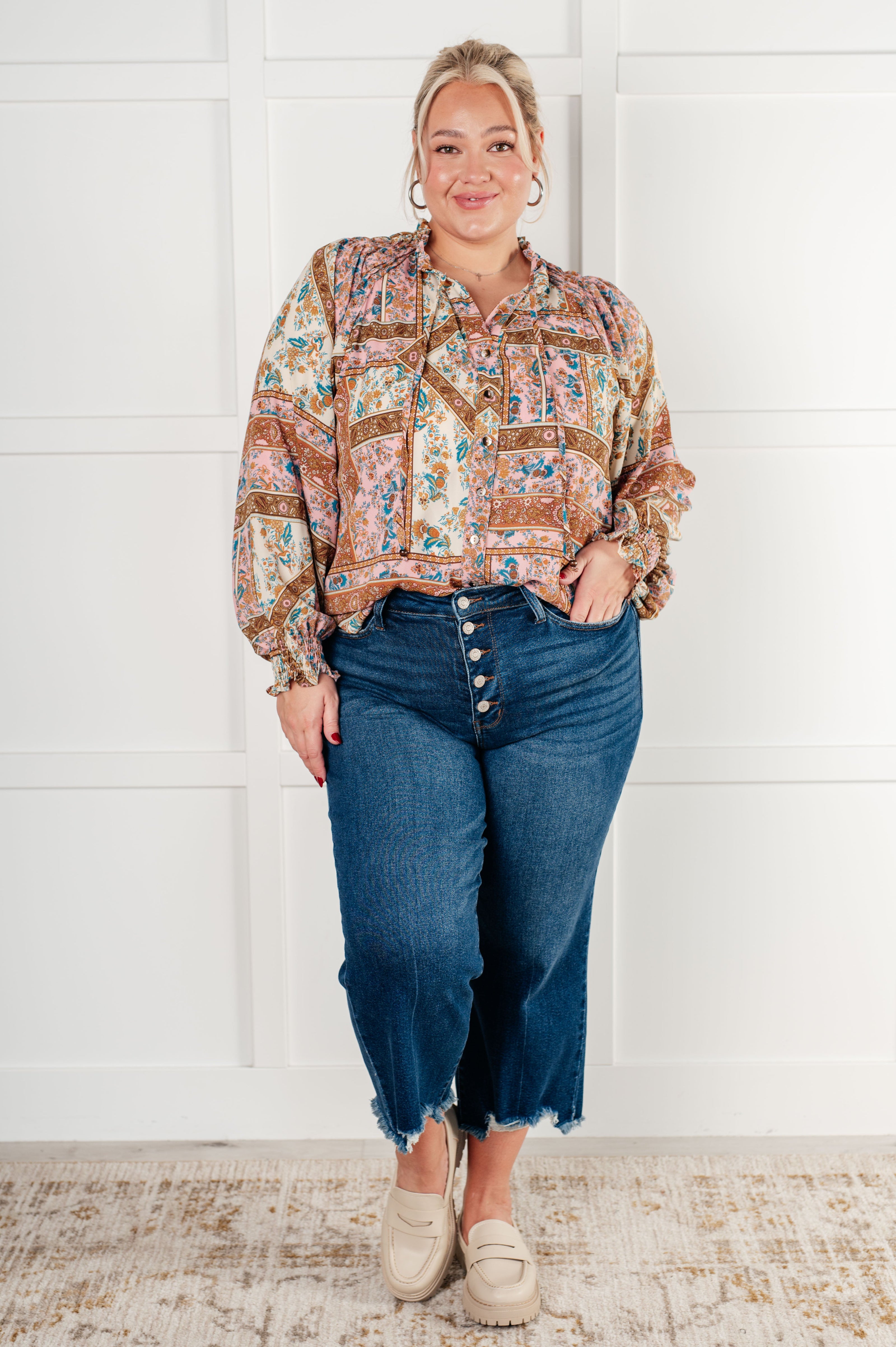 Show and Tell Mixed Print Peasant Blouse-Blouses-Ave Shops-[option4]-[option5]-[option6]-[option7]-[option8]-Shop-Boutique-Clothing-for-Women-Online