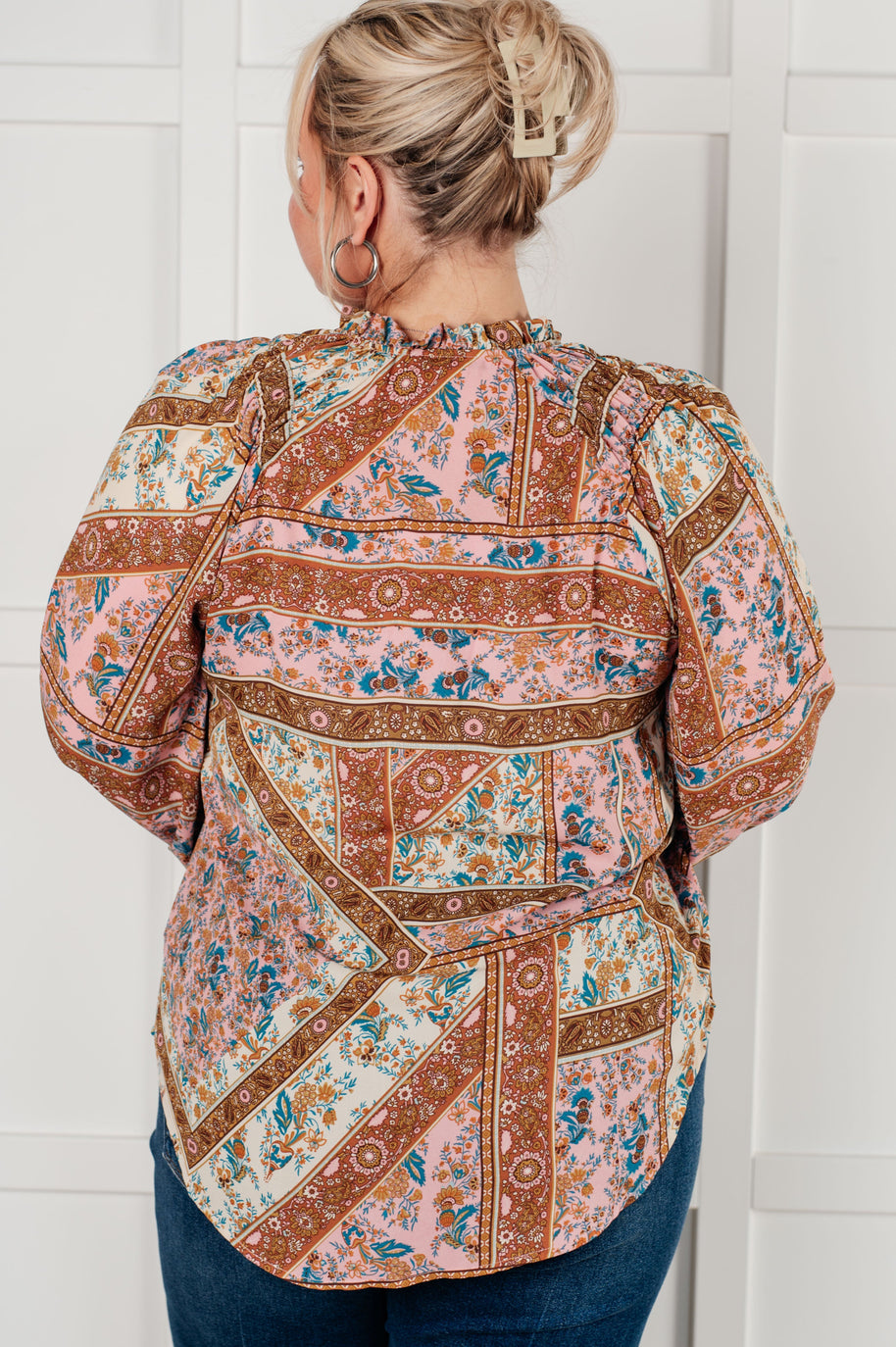 Show and Tell Mixed Print Peasant Blouse-Blouses-Ave Shops-[option4]-[option5]-[option6]-[option7]-[option8]-Shop-Boutique-Clothing-for-Women-Online