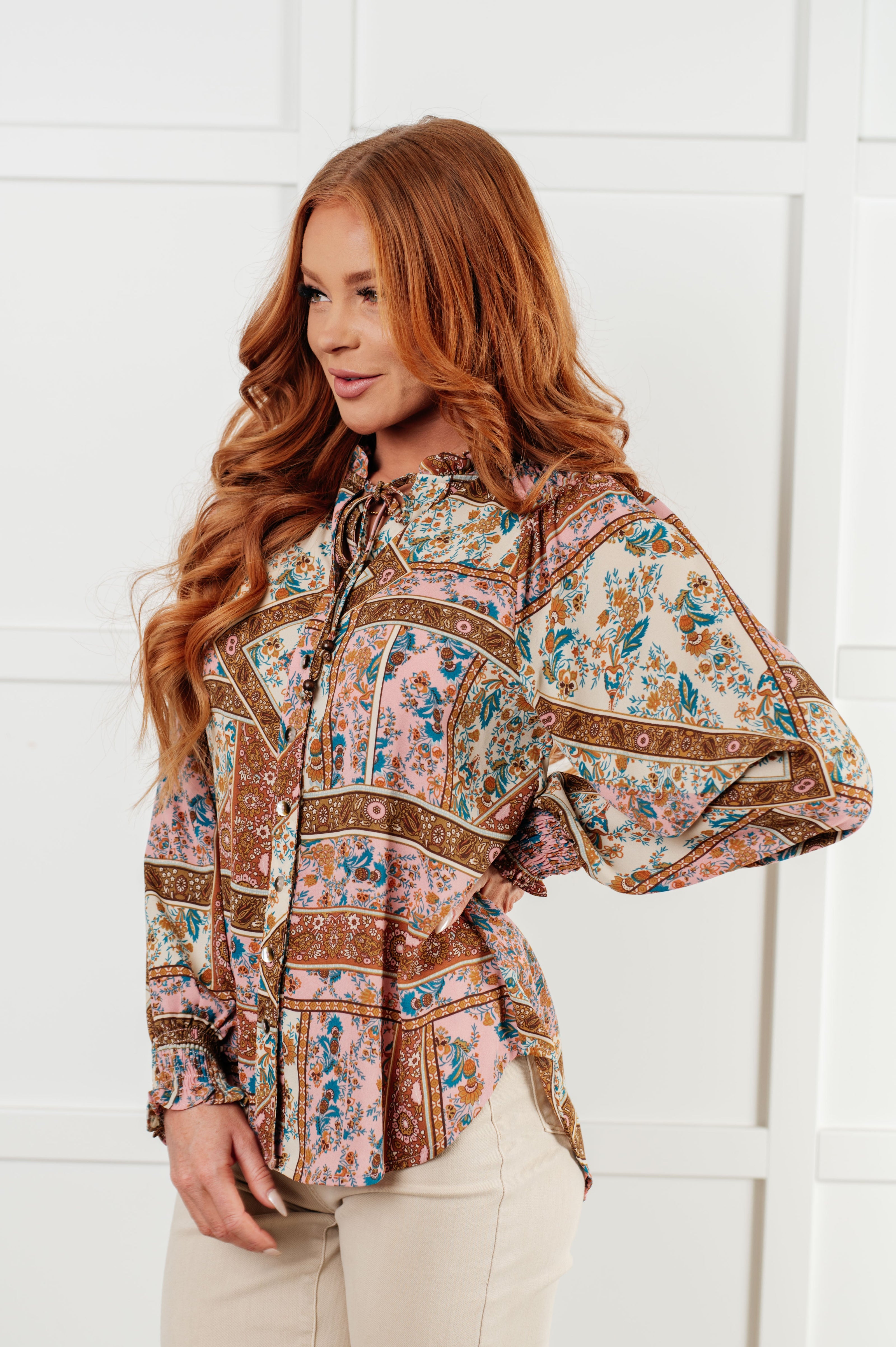 Show and Tell Mixed Print Peasant Blouse-Blouses-Ave Shops-[option4]-[option5]-[option6]-[option7]-[option8]-Shop-Boutique-Clothing-for-Women-Online