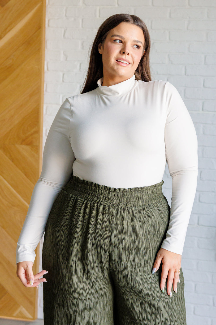 Simple Situation Mock Neck Bodysuit in White Pearl-Bodysuits-Ave Shops-[option4]-[option5]-[option6]-[option7]-[option8]-Shop-Boutique-Clothing-for-Women-Online