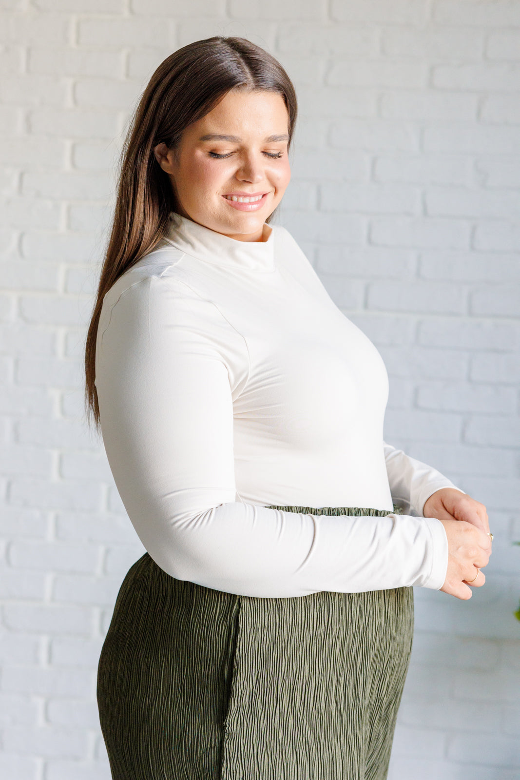Simple Situation Mock Neck Bodysuit in White Pearl-Bodysuits-Ave Shops-[option4]-[option5]-[option6]-[option7]-[option8]-Shop-Boutique-Clothing-for-Women-Online