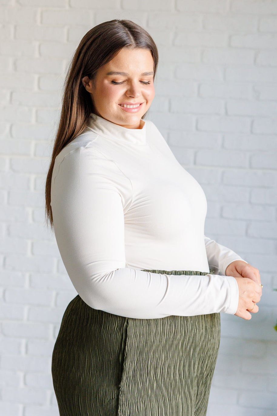 Simple Situation Mock Neck Bodysuit in White Pearl-Bodysuits-Ave Shops-[option4]-[option5]-[option6]-[option7]-[option8]-Shop-Boutique-Clothing-for-Women-Online