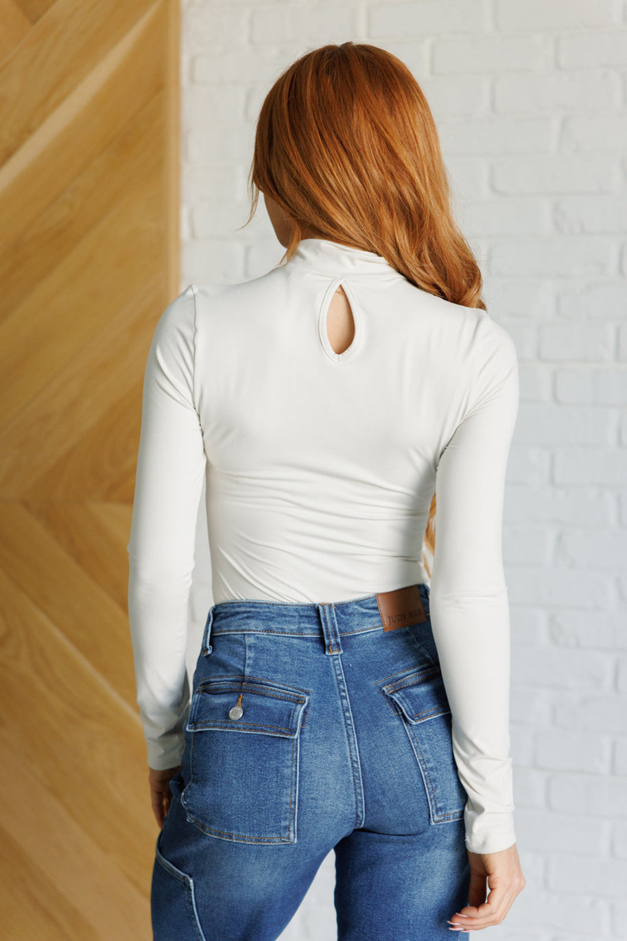 Simple Situation Mock Neck Bodysuit in White Pearl-Bodysuits-Ave Shops-[option4]-[option5]-[option6]-[option7]-[option8]-Shop-Boutique-Clothing-for-Women-Online