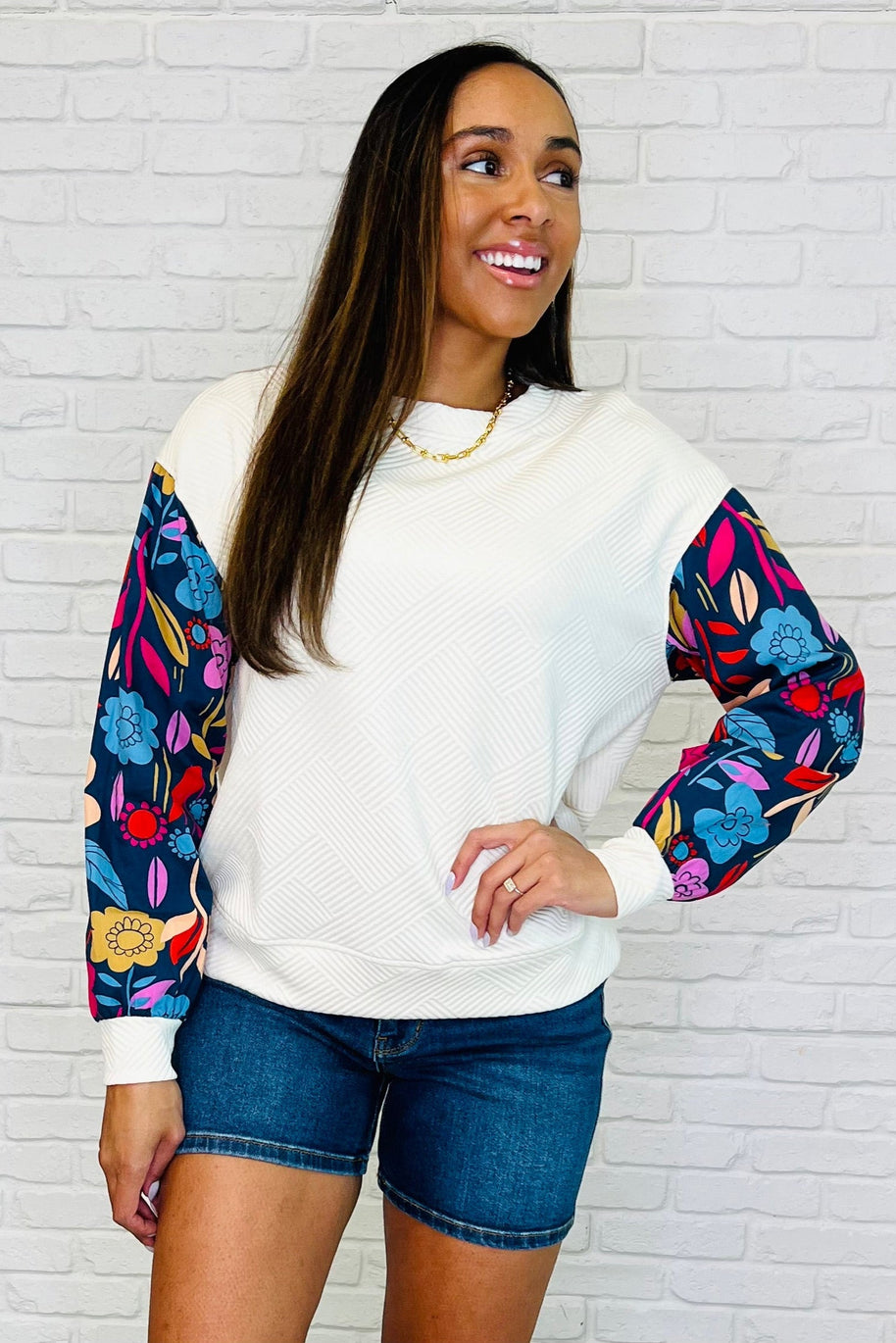 Sing a Melody Floral Sleeve Top-Womens-Ave Shops-[option4]-[option5]-[option6]-[option7]-[option8]-Shop-Boutique-Clothing-for-Women-Online
