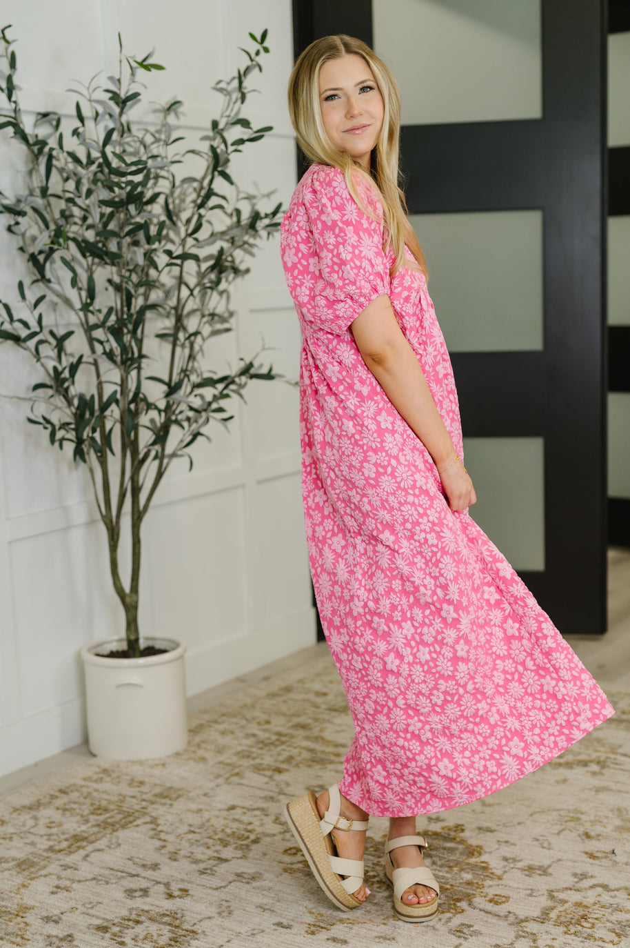 Softly Spoken Textured V-Neck Dress in Hot Pink-Womens-Ave Shops-[option4]-[option5]-[option6]-[option7]-[option8]-Shop-Boutique-Clothing-for-Women-Online