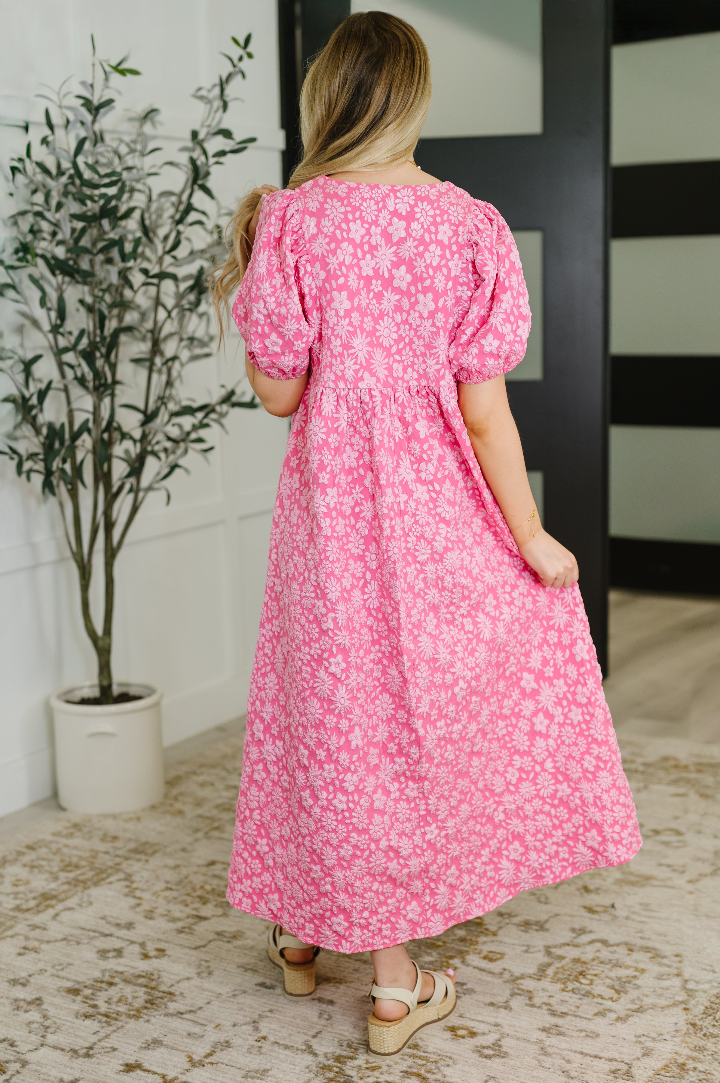 Softly Spoken Textured V-Neck Dress in Hot Pink-Womens-Ave Shops-[option4]-[option5]-[option6]-[option7]-[option8]-Shop-Boutique-Clothing-for-Women-Online